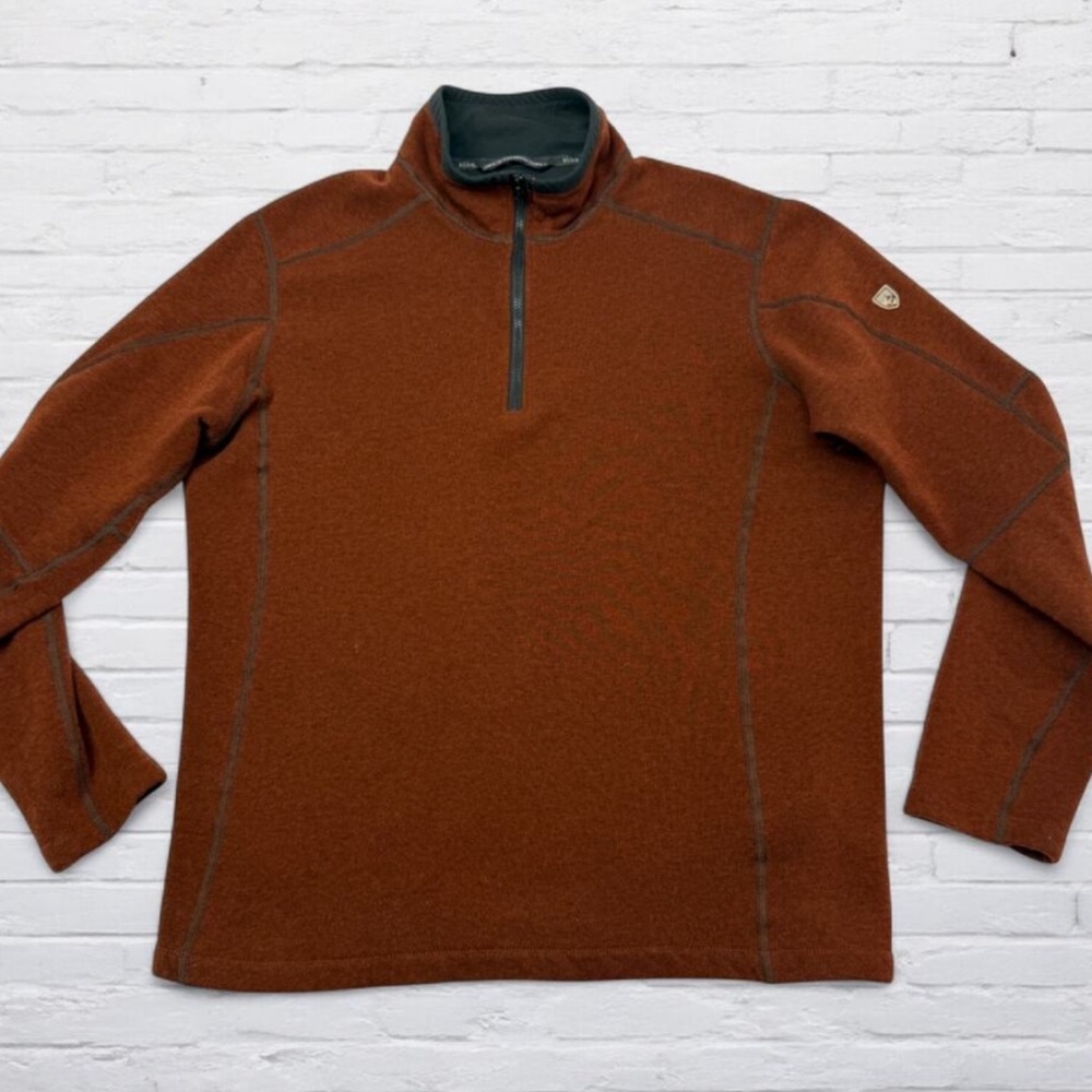 Kuhl Revel 1/4 Zip Pullover Kashmira Fleece Performance Layer - Rust and black